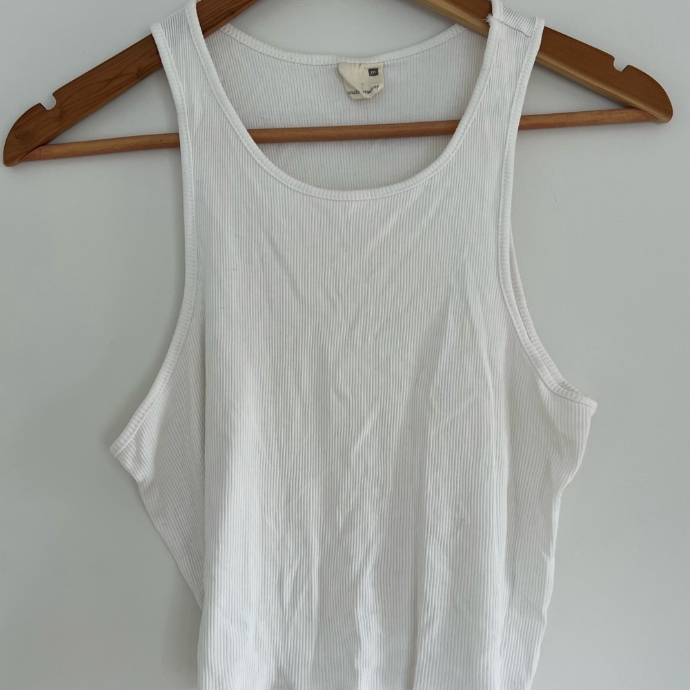 Women's White Ribbed Tank Top - Classic Scoop Neck
